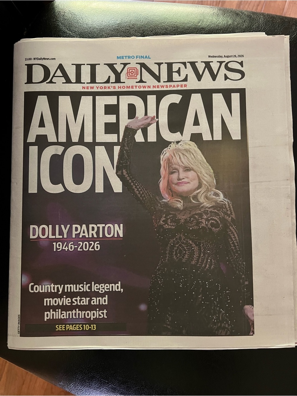 NY Daily News Dolly Parton Full Newspaper 8/26/26